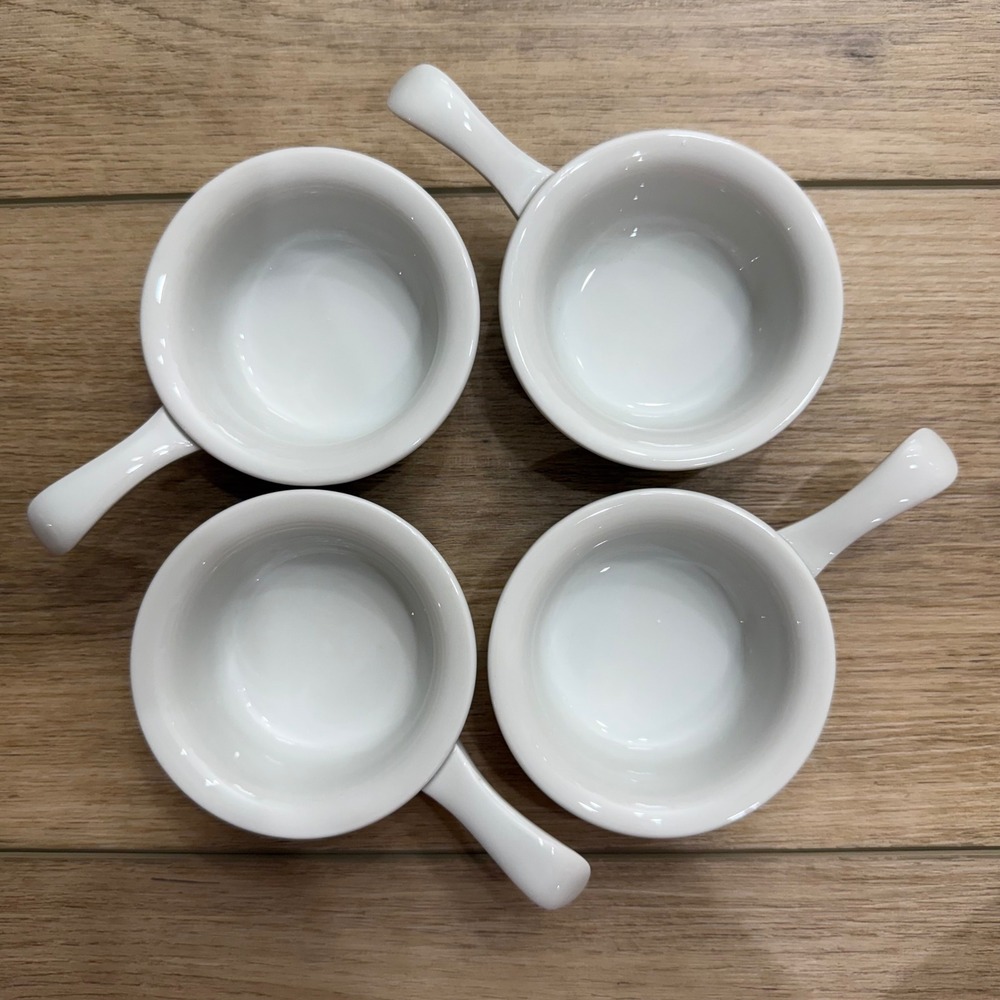 Pillivuyt Culinaire White Porcelain Handled Butter Sauce Ramekins 2oz Set  4 NEW